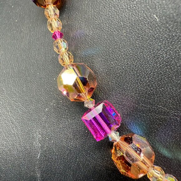 925 Sterling Silver Multicolor Rainbow Faceted Beaded Necklace Bohemian - Picture 4 of 5